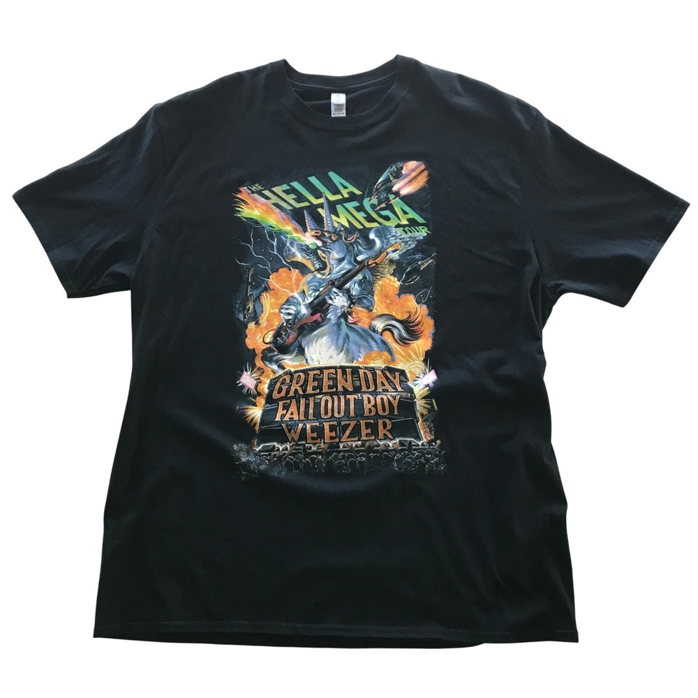 Hella Mega Tour 2021 Shirt Green Day Fall Out Boy Weezer Black 2XL Gildan Tee